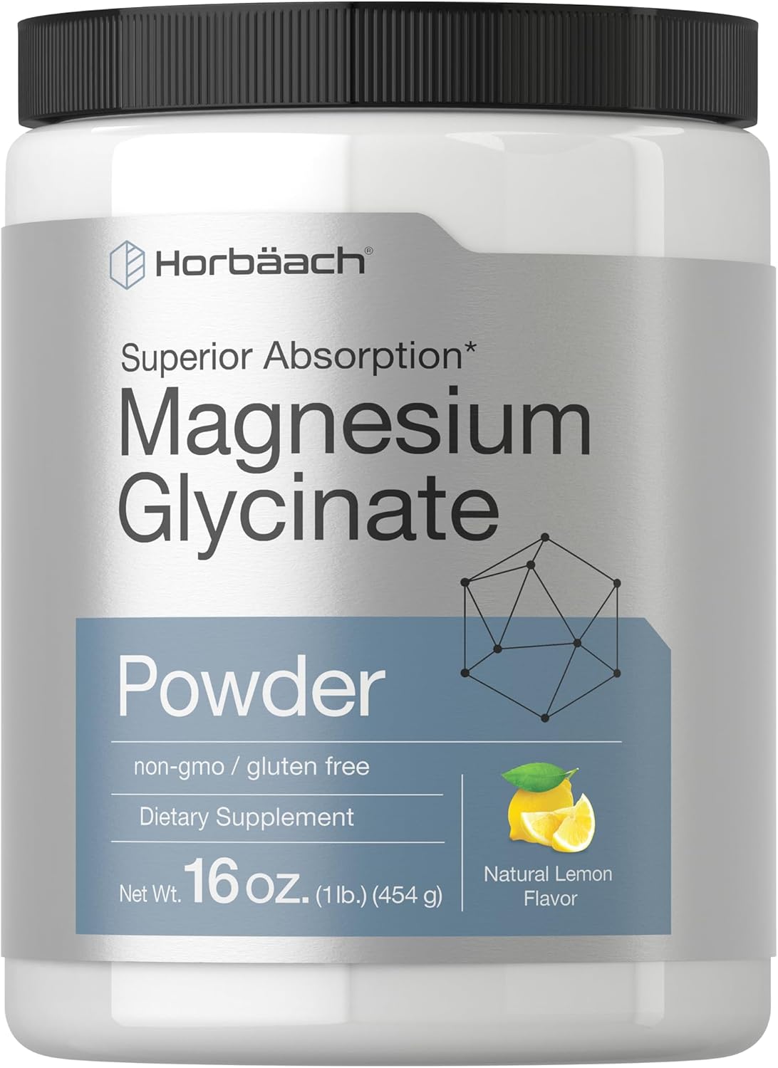 Horbäach Magnesium Glycinate Powder | 1 Lb | Lemon Flavored | Superior Absorption | Non-Gmo & Gluten Free