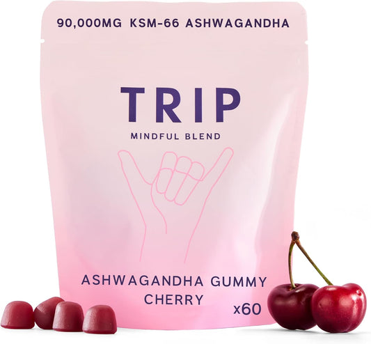 TRIP Ashwagandha Gummies, Cherry, High Strength, 90,000MG KSM-66 Ashwagandha per Pack (60 Gummies), with Vitamin B6, B12 & D2 – Vegan & Sugar-Free : Amazon.co.uk: Health & Personal Care