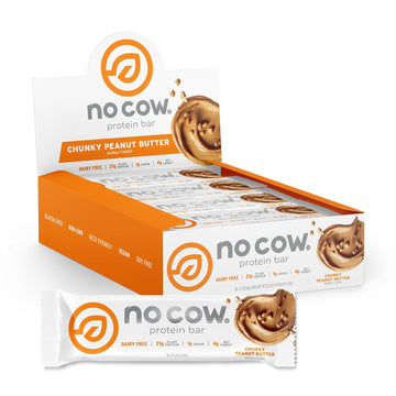 No Cow High Protein Bars, Chunky Peanut Butter - Healthy Snacks, 20G Vegan Protein, High Fiber, Low Sugar, Keto Friendly, Dairy & Gluten Free (12 Count)