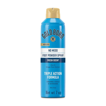 Gold Bond No Mess Talc-Free Foot Powder Spray, 7 Oz., Fresh Scent, With A Triple Action Formula