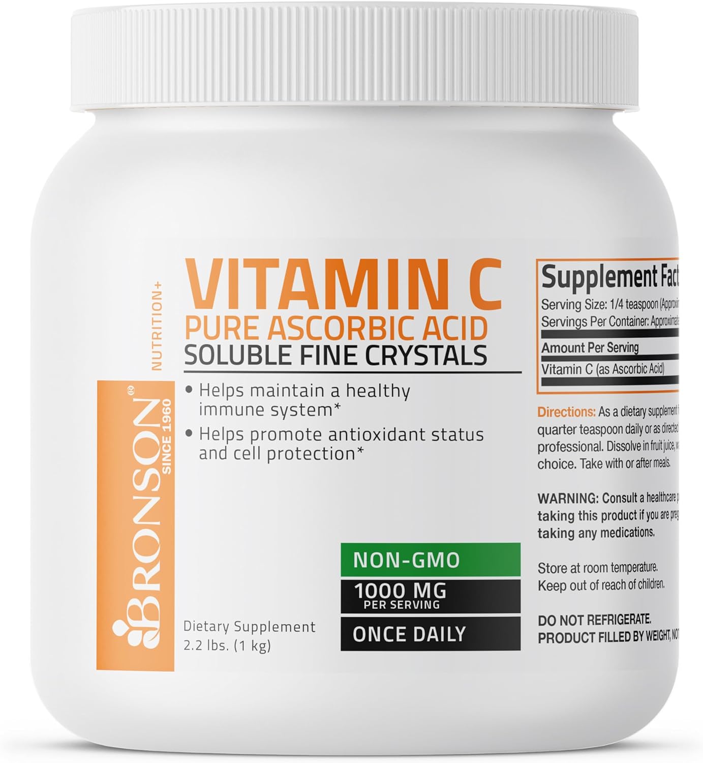 Vitamin C Powder Pure Ascorbic Acid Soluble Fine Non GMO Crystals ? Promotes Healthy Immune System and Cell Protection ? Powerful Antioxidant - 1 Kilogram (2.2 Lbs)