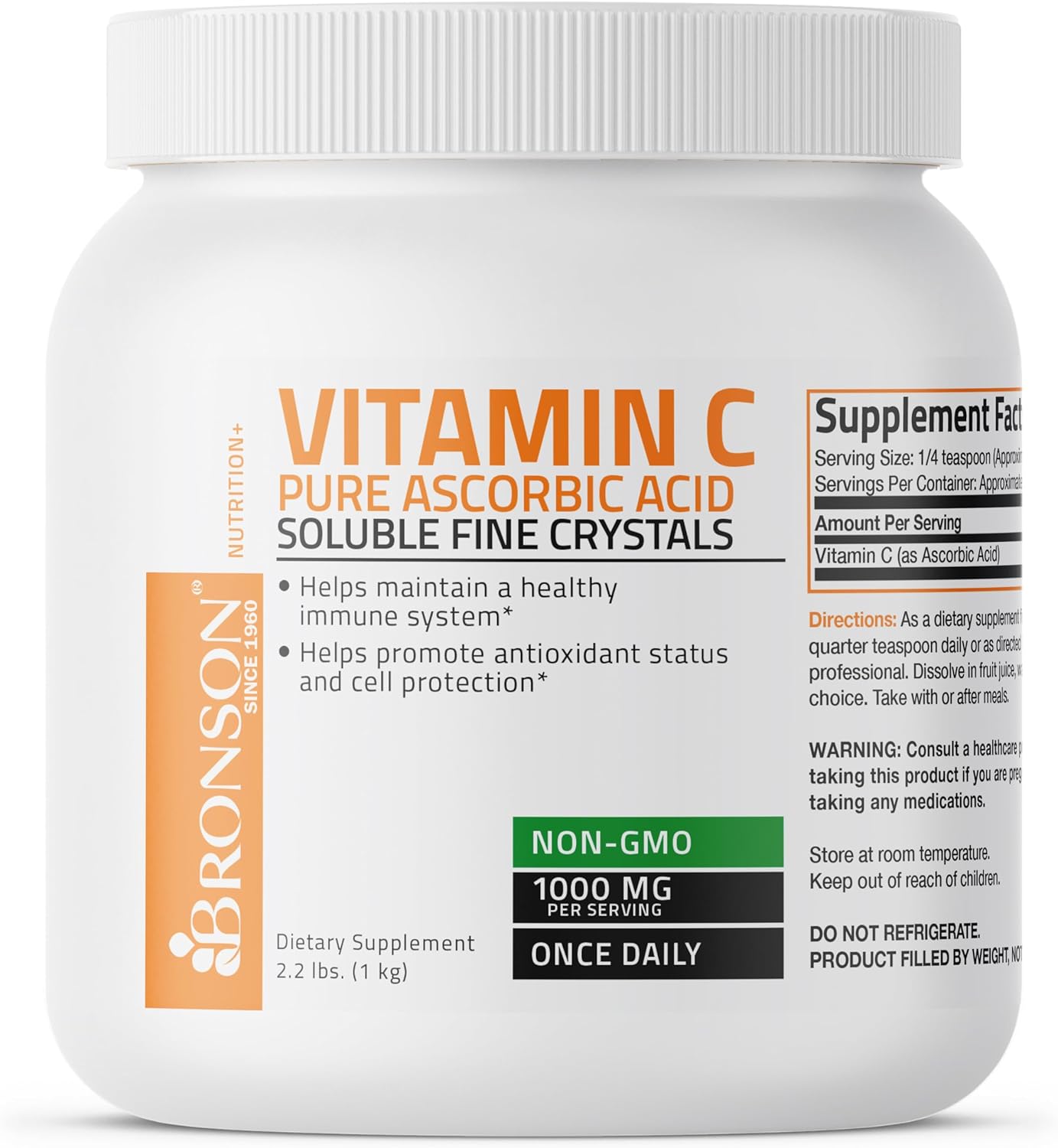 Vitamin C Powder Pure Ascorbic Acid Soluble Fine Non Gmo Crystals – Promotes Healthy Immune System And Cell Protection – Powerful Antioxidant - 1 Kilogram (2.2 Lbs)