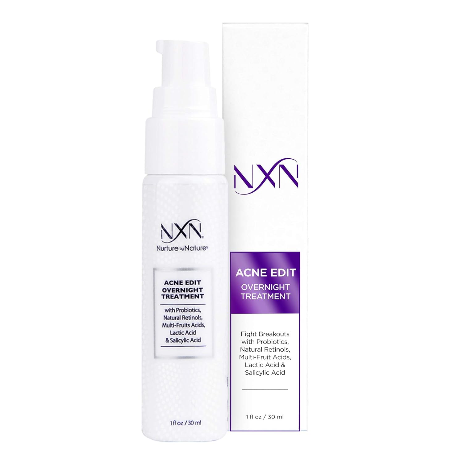 Nxn Acne Edit Overnight Treatment Cream With Glycolic, Salicylic, Lactic Acids & Probiotics To Clear Breakouts & Calm Redness - For Men, Women, Teens