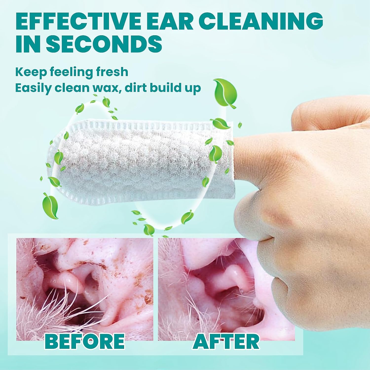 Ear Cleaner Finger Wipes 60 Counts, Dog Ear Cleaner, Grooming Kit Care For Dogs And Cats, Soft & Easy Otic Cleaning Pads, Remove Wax, Dirt & Stop Smelly, Itchy, Non-Irritating, Coconut Scent
