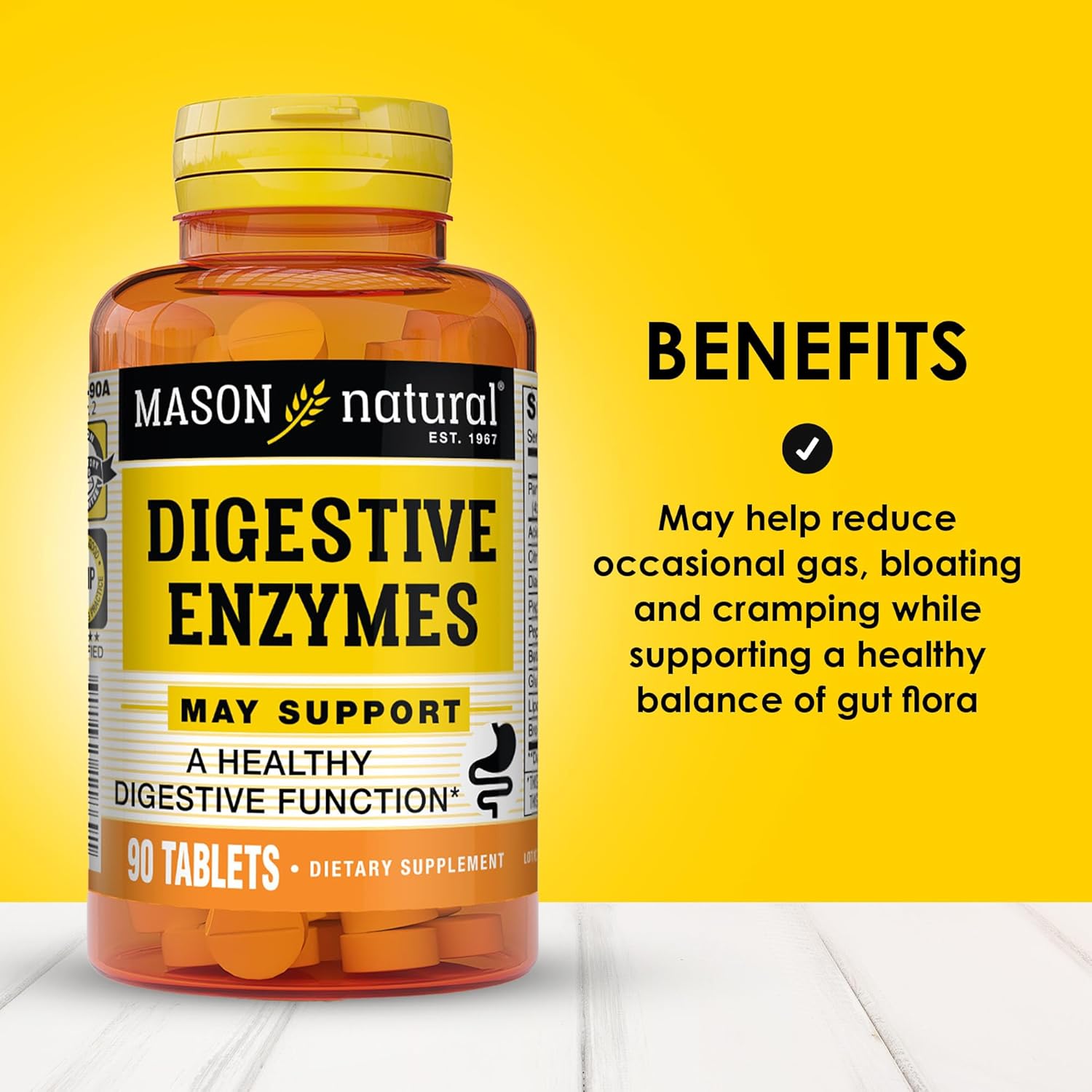 Mason Natural Digestive Enzymes With Prebiotics & Probiotics, Supports Digestive Health & Gut Balance, 90 Tablets