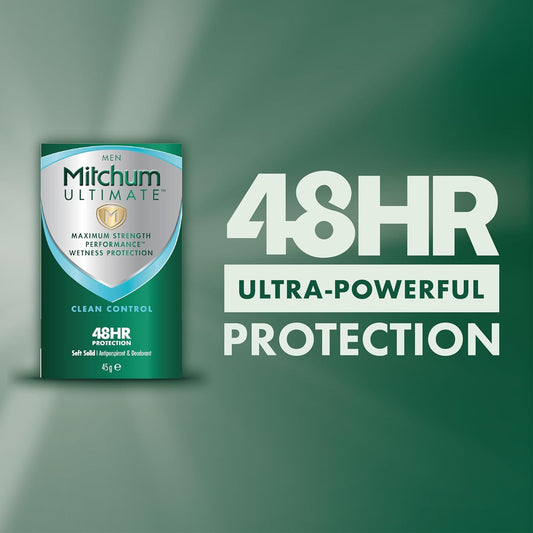 Mitchum Ultimate 48Hr Protection Soft Solid Cream Stick Deodorant For Men & Antiperspirant Clean Control, Dermatologist Tested,45 G (Pack Of 1)