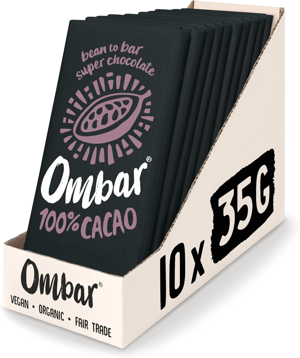 Ombar Vegan Chocolate Bar - 90% Dark Chocolate - Organic Fair Trade Chocolate - Dairy And Gluten Free - Raw Cacao - 35G - Pack Of 10
