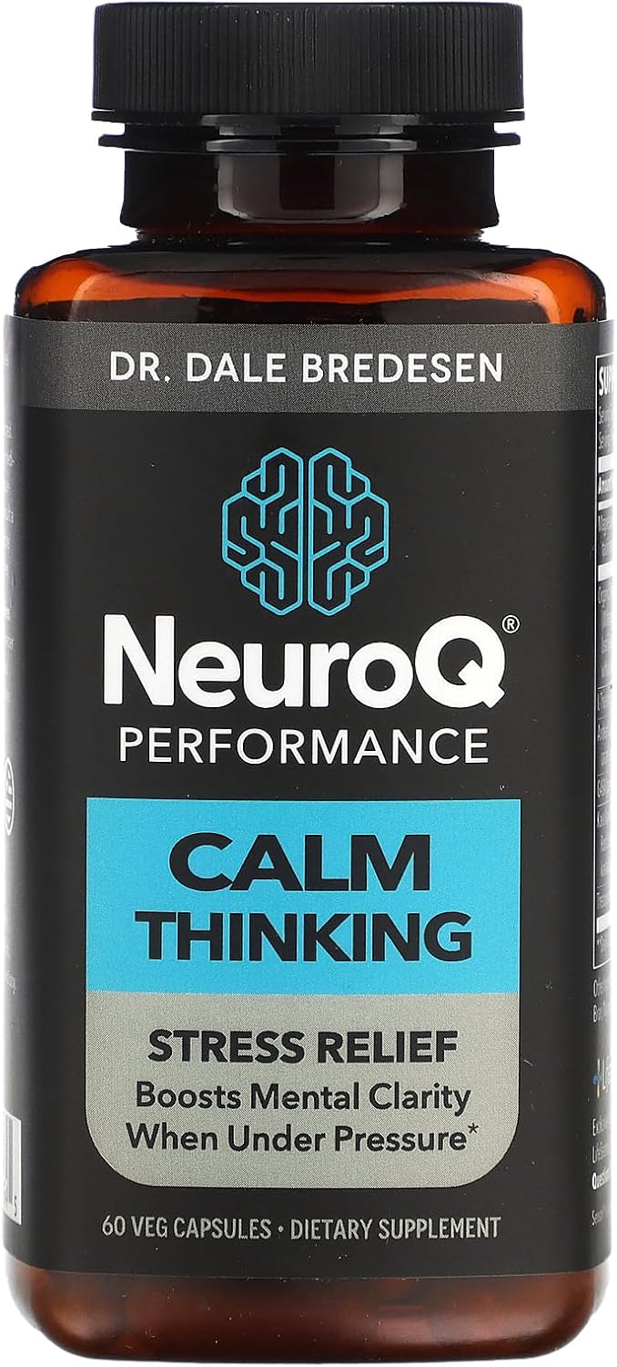 Neuroq Calm Thinking Supplement Pills - Natural Support For Stress Relief - Boosts Mental Focus & Concentration - Sensoril Ashwagandha, Gaba, L-Theanine, Lemon Balm & Chamomile - 60 Capsules