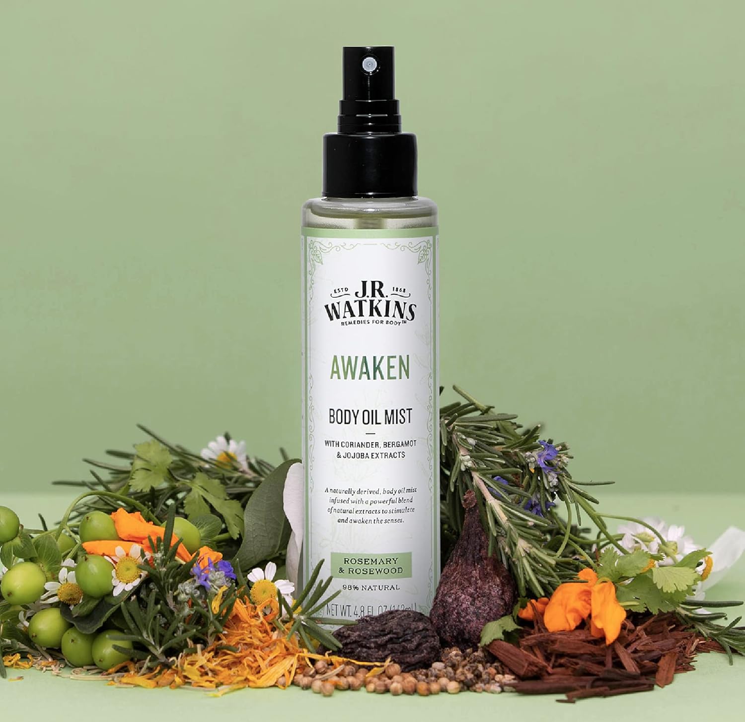 J.R. Watkins Awaken Body Oil Mist, Hydrates Skin, Stimulates And Awakens Senses, Natural Rosemary & Rosewood, 4.8 Oz : Beauty & Personal Care