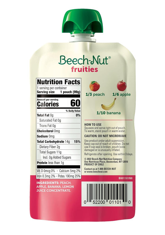 Beech-Nut Baby Food Pouches, Peach Apple Banana Fruit Puree Baby & Toddler Food, 3.5 Oz (12 Pack)