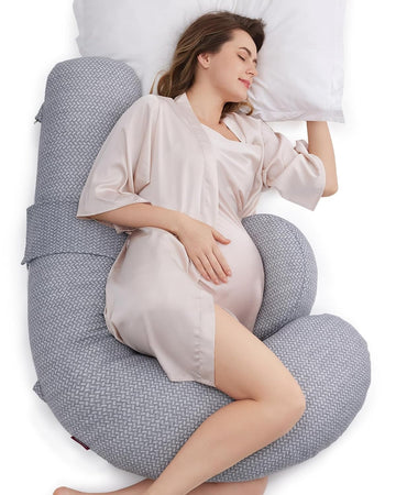 Momcozy Pregnancy Pillows, Original F Shaped Pregnancy Pillows For Sleeping With Adjustable Wedge Pillow, Full Body Support Maternity Pillow For Pregnant Women With Air Layer Cover, Grey