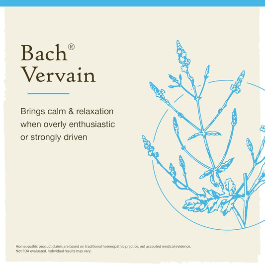 Bach Original Flower Remedies, Vervain For Relaxation And Calm (Non-Alcohol Formula), Natural Homeopathic Flower Essence, Holistic Wellness And Stress Relief, Vegan, 10Ml Dropper