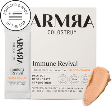 ARMRA Colostrum? Premium Powder, Grass Fed, Gut Health Bloating Immunity Skin & Hair, Contains 400+ Bioactive Nutrients, Potent Bioavailable, Keto, Gluten & Fat Free (Blood Orange | 30 Servings)