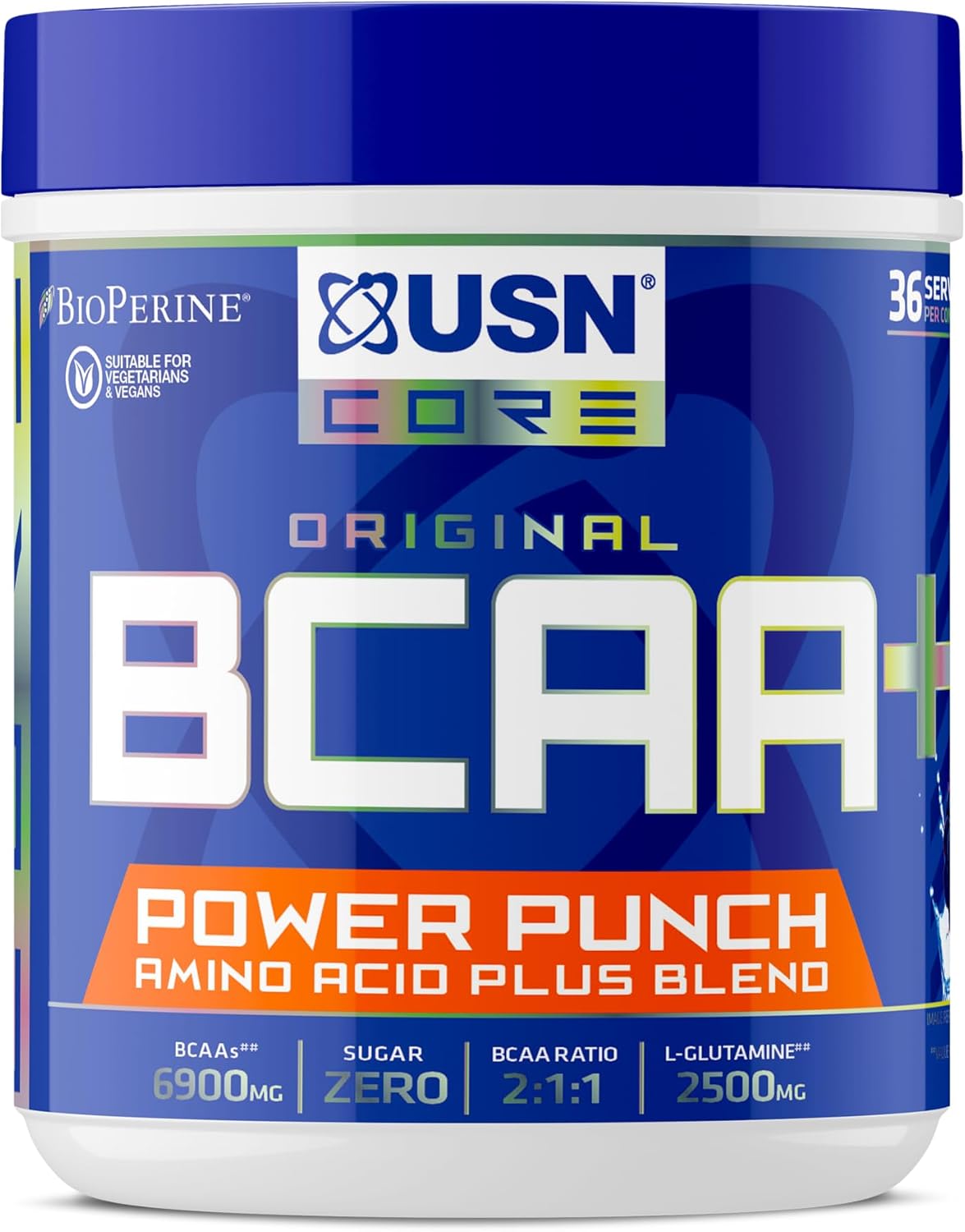 Usn Power Punch Bcaa Amino Acids Powder, Blue Raspberry Flavour - 400G, Vegan Bcaa Powder, Vitamin B6 & No Sugar, Pre Workout & Intra Workout Energy Drink & Dietary Supplement To Maximise Performance