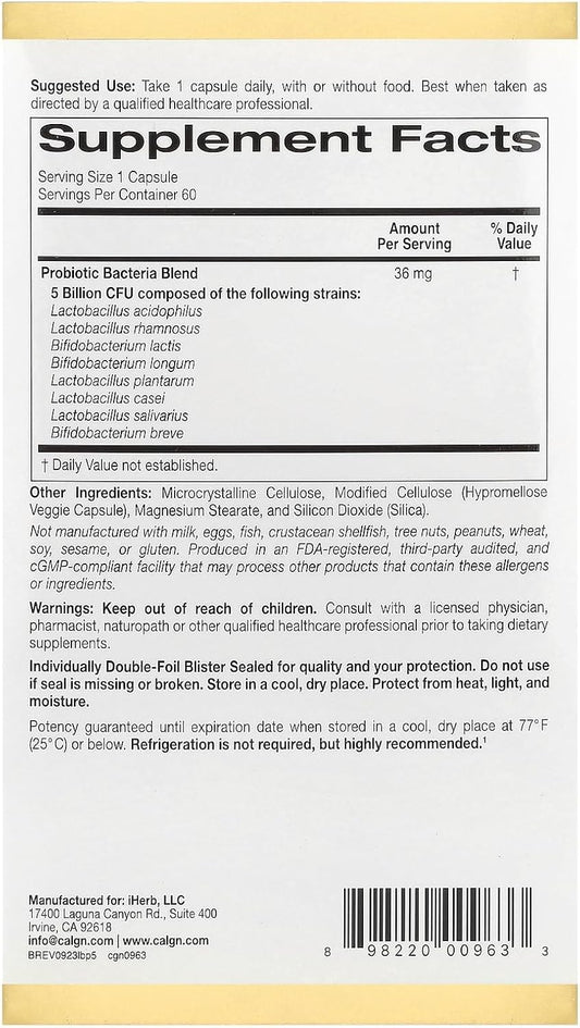 California Gold Nutrition Lactobif® 5 Probiotics, 5 Billion Cfu, 60 Veggie Capsules