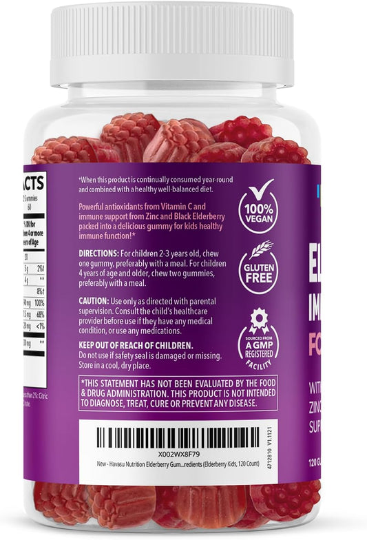 Elderberry Gummies For Kids With Zinc And Vitamin C | Potent, Herbal Immune Support For Kids With Antioxidants To Support Immune Defense | 120 Vegan Elderberry Vitamin C And Zinc Kids Immune Gummies