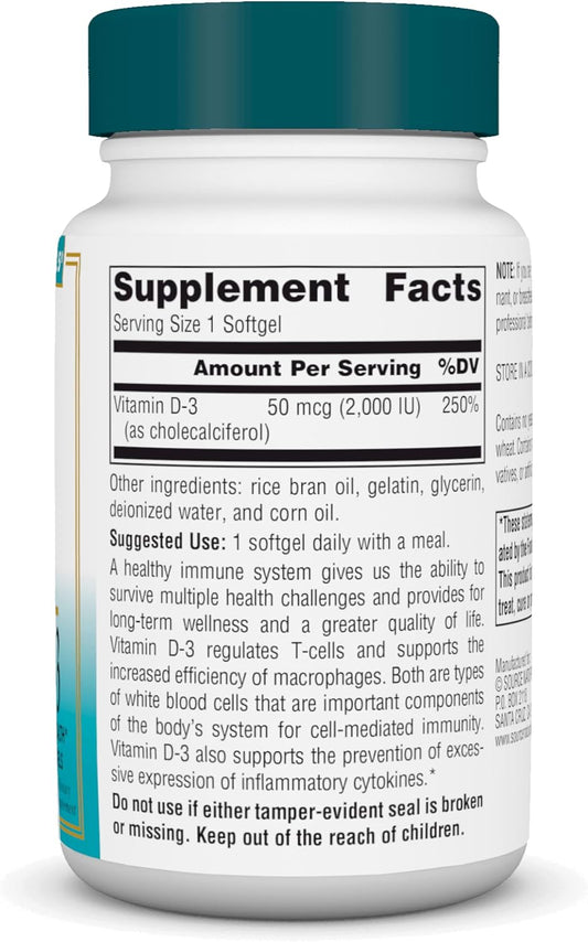 Source Naturals Wellness Vitamin D-3 2000 Iu Bioactive Form For Immune Health* - 200 Softgels