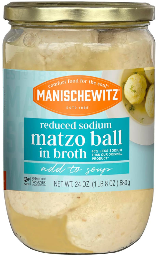 Manischewitz Reduced Sodium Matzo Ball Soup, 24 Oz Jar (2 Pack, Total of 48 Oz) | Kosher For Passover | Wholesome & Delicious : Grocery & Gourmet Food