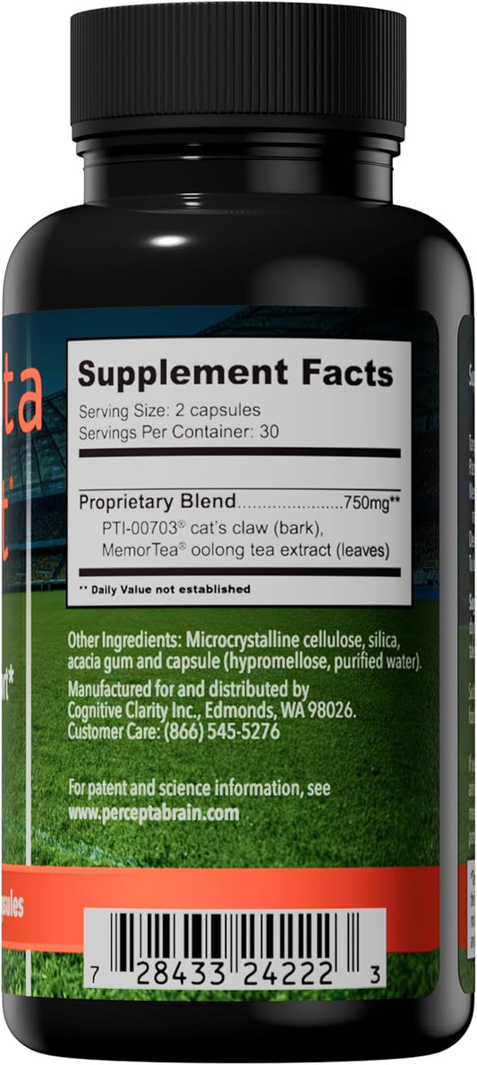 Percepta Sport Brain Supplement For Athletes - Natural Plant-Based Brain Health Supplement - Enhances Performance, Focus, Concentration, And Energy - 30 Day Supply