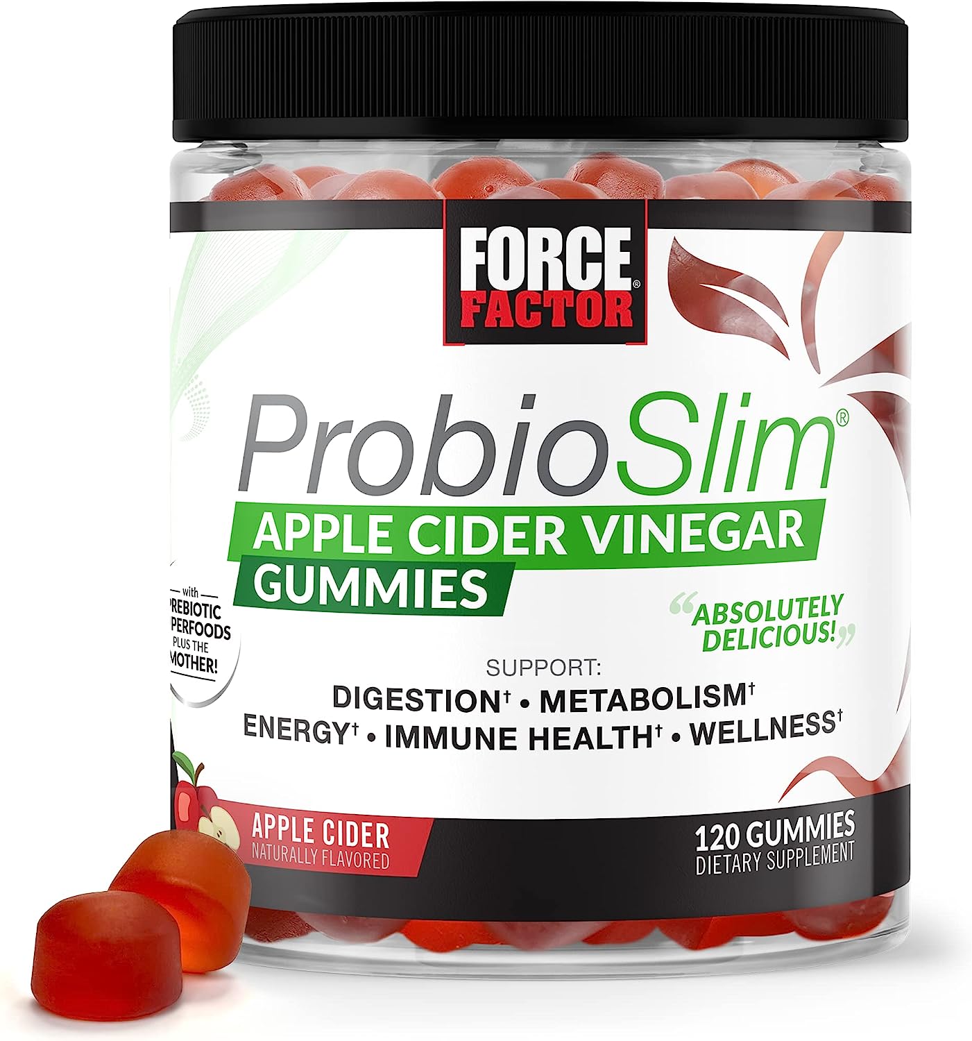 Force Factor ProbioSlim Apple Cider Vinegar Gummies with Organic , LactoSpore Probiotics and Prebiotics to Support Digestion, Metabolism, and Immune Health, 120 Count (Pack of 1)