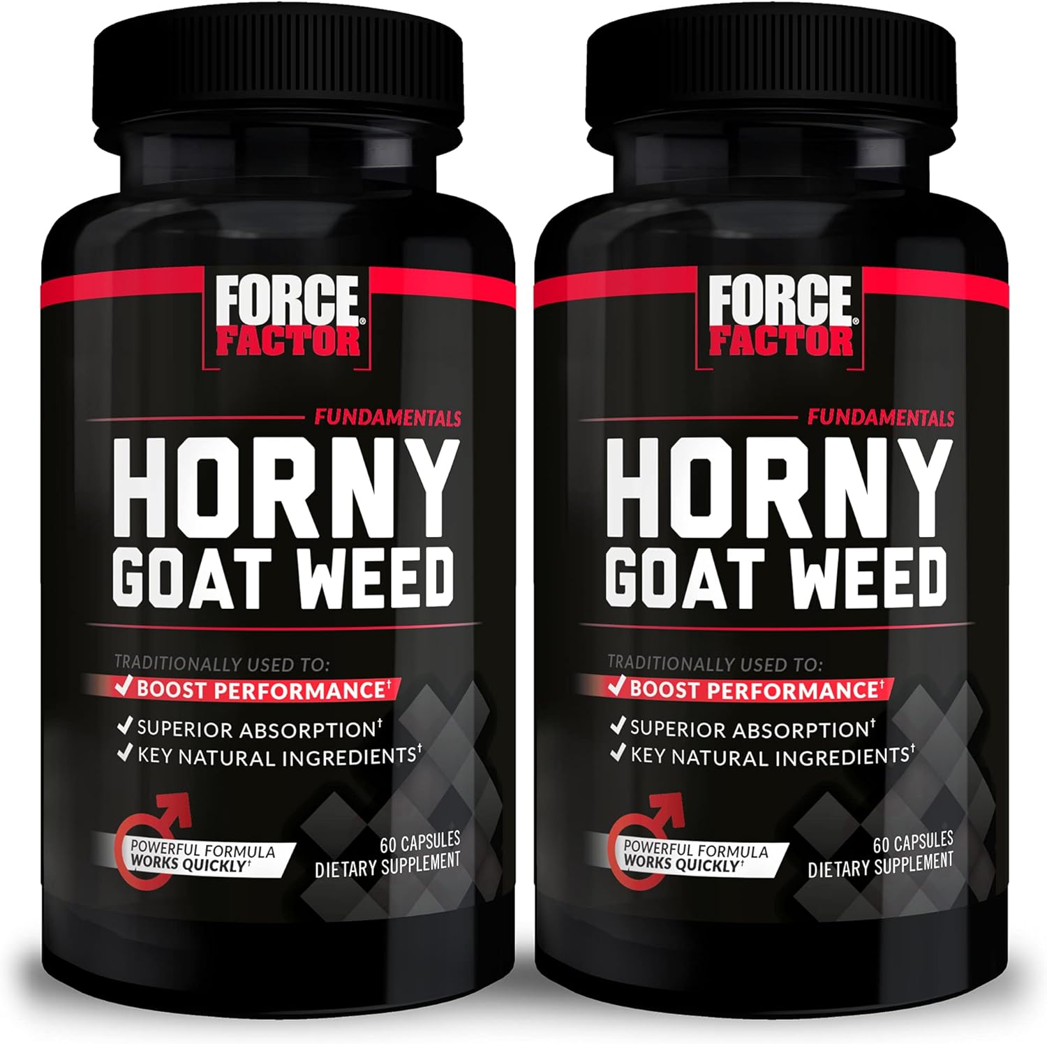 Force Factor Horny Goat Weed for Men, Natural Male Drive and Vitality Supplement with Natural Ingredients for Superior Absorption, Fundamental Series, 750mg, 60 Count (Pack of 2)
