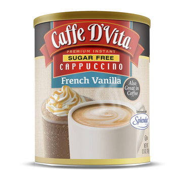 Caffe D’Vita Sugar Free French Vanilla Cappuccino Mix - Instant Cappuccino Mix, Gluten Free, No Cholesterol, No Hydrogenated Oils, 99% Caffeine Free, Sugar Free Cappuccino Mix - 8.5 Oz Can, 6-Pack