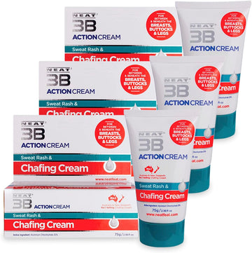 Neat 3B Action Cream - Anti Chafe Balm & Antiperspirant For Chub Rub, Sweat Rash, Sweating - Unscented Anti Chafing Chamois Cream - 75 Grams, 3-Pack