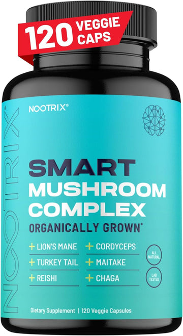 Smart Mushrooms Brain Supplement | Nootropic For Memory, Focus & Cognitive Health | Energy & Immune Support Blend With Lions Mane, Reishi, Cordyceps, Chaga & Turkey Tail | 120 Vegan Capsules