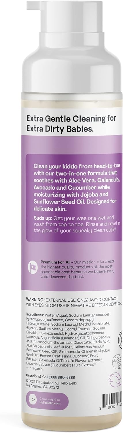 Hello Bello Shampoo & Body Wash - Gentle Hypoallergenic Tear-Free Formula For Babies And Kids - Vegan And Cruelty-Free - Soft Lavender Scented - 10 Fl Oz