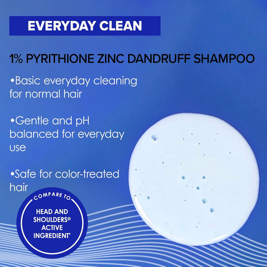 True+Real Classic Everyday Clean Anti-Dandruff Shampoo, Pyrithione Zinc 1%, Daily Use Scalp Care For All Hair Types, 14.2 Fl Oz, 6 Pk