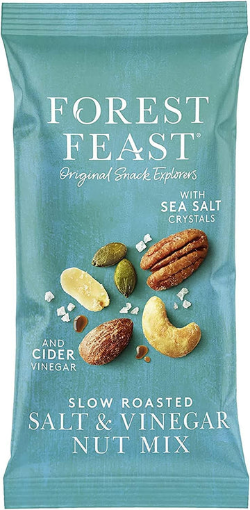 Forest Feast Slow Roasted Salt & Vinegar Nut Mix 12 X 40G | Sea Salt & Cider Vinegar Roasted Nut Mix With Cashews, Almonds, Peanuts, Pecans & Pumpkin Seeds | Vegan Snack