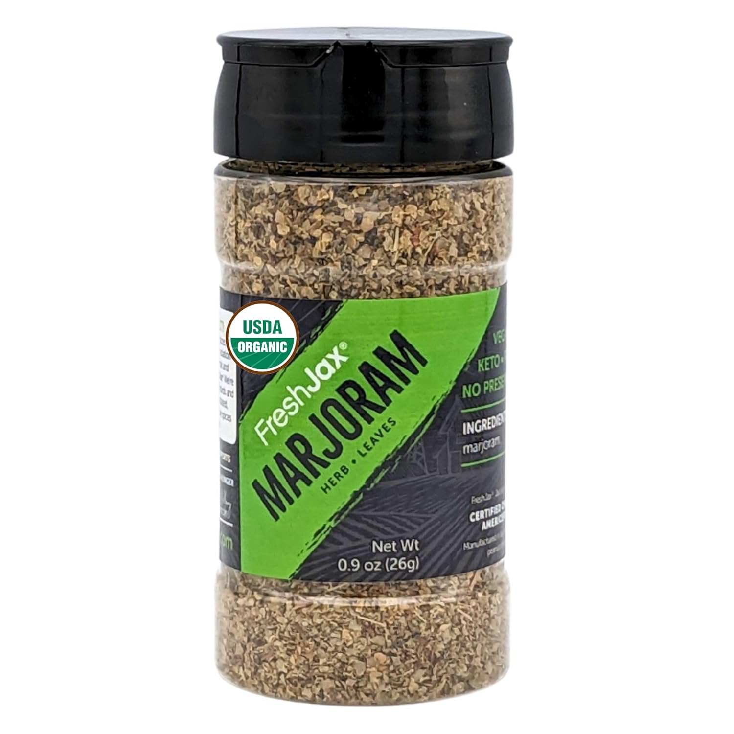 FreshJax Organic Marjoram Leaves (Large Bottle) Non GMO, Gluten Free, Keto, Paleo, No Preservatives Dried Marjoram | Organic Herbs Spices Handcrafted in Jacksonville, Florida