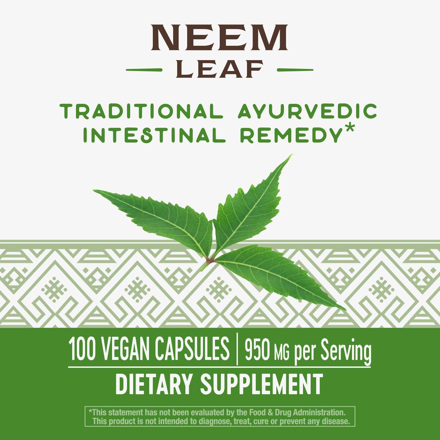 Nature's Way Premium Herbal Neem Leaf, 950 mg per serving, Skin Health, 100 Vcaps