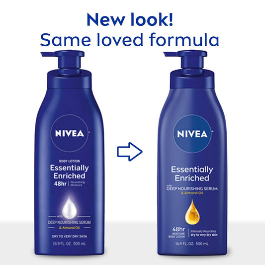 NIVEA Essentially Enriched Body Lotion for Dry Skin, Pack of 2, 16.9 Fl Oz Pump Bottles