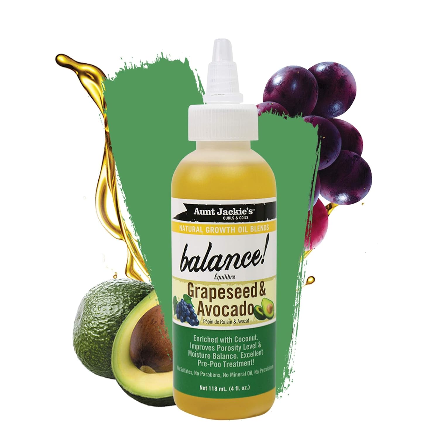 Aunt Jackie's Natural Growth Oil Blends Balance - Grapeseed and Avocado, Pre-Shampoo Treatment, Improves Porosity and Moisture Balance, 4 oz : Beauty & Personal Care