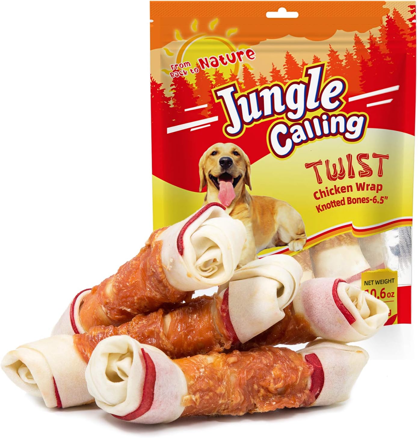Jungle Calling Chicken Wrap Knotted Bones Dog Chews, Long Lasting Beefhide Treats Real Rawhide Bones For Large Dogs Training Treats