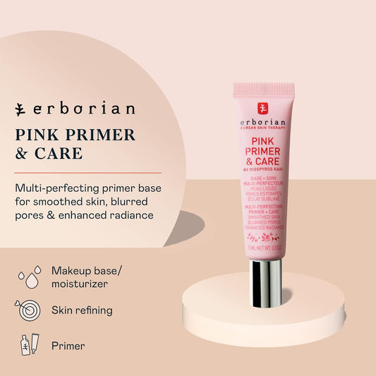 Erborian – Pink Primer & Care Multifunctional Facial Cream Balm - Primer Sets Makeup, Pore Minimizing, Skin Moisturizing And Smoothing Effects For All Skin Types - Korean Skincare - 0.5 Fl. Oz