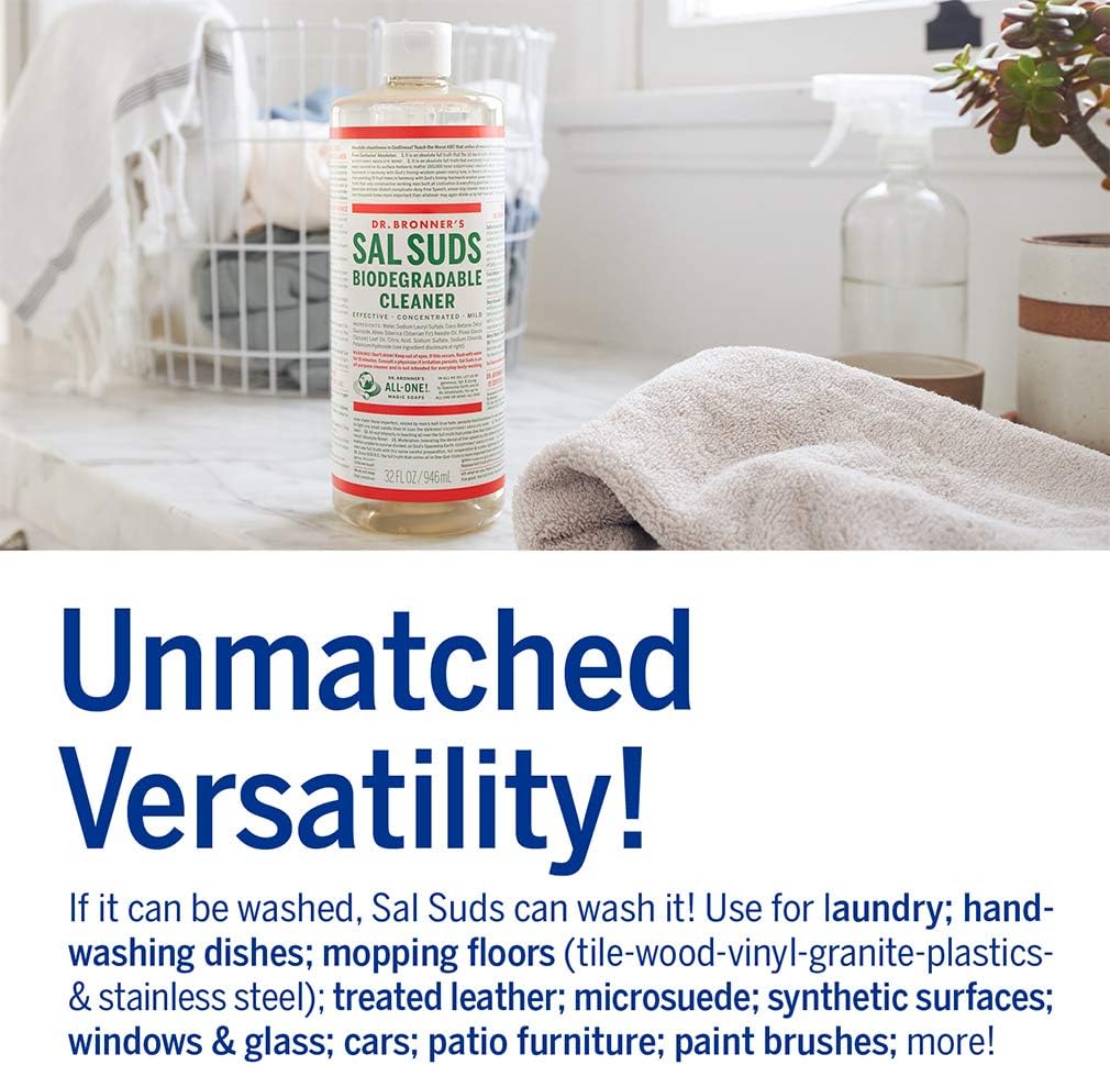 Dr. Bronner's - Sal Suds Biodegradable Cleaner (16 Ounce) - All-Purpose Cleaner, Pine Cleaner for Floors, Laundry and Dishes, Concentrated, Cuts Grease and Dirt, Powerful Cleaner, Gentle on Skin : Health & Household