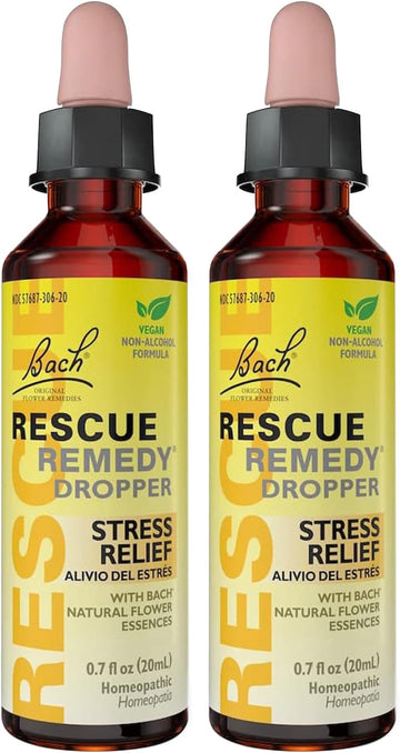 Bach Rescue Remedy Dropper 20Ml Bundle, Non-Alcohol Formula, Natural Stress Relief, Homeopathic Flower Essence, Vegan, Gluten & Sugar-Free, Non-Habit Forming, 2-Pack