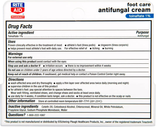 Rite Aid Athlete's Foot Cream, Tolnaftate - 0.5 oz | Antifungal Cream