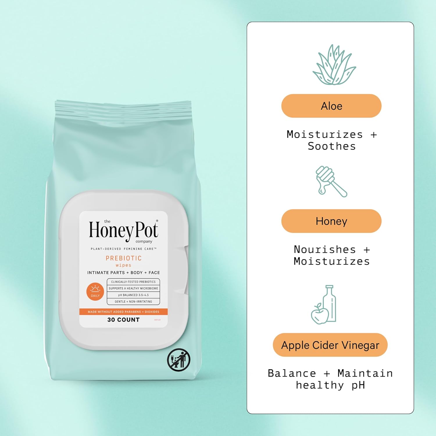 The Honey Pot Company - Overnight Pads & Prebiotic Feminine Wipes Bundle - Herbal Infused w/Essential Oils - Natural Hygiene Feminine Products - Sanitary Pads - Feminine Care - FSA & HSA Eligible : Health & Household