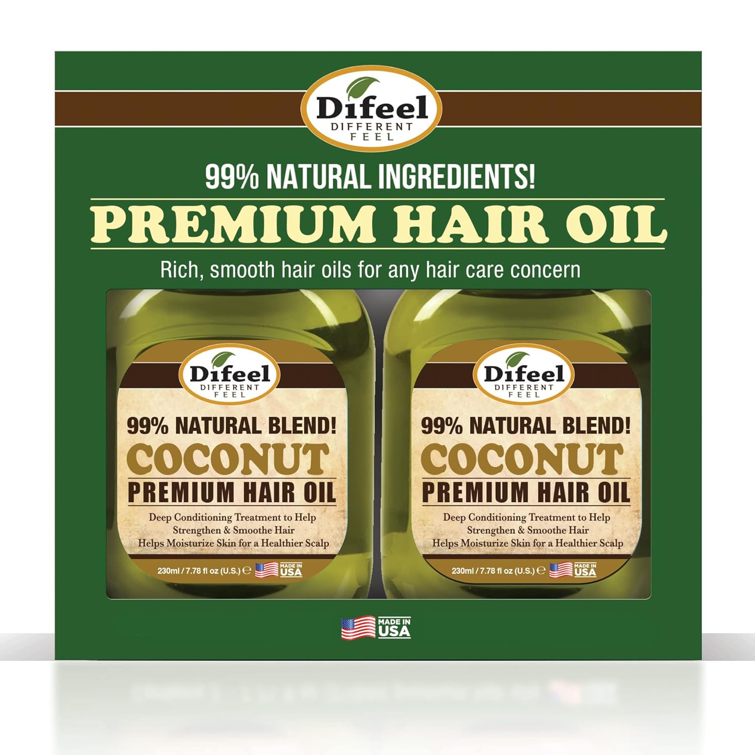 Difeel Premium Natural Hair Oil - Coconut Oil 7.1 Oz. - Deluxe 2-Pc Gift Set