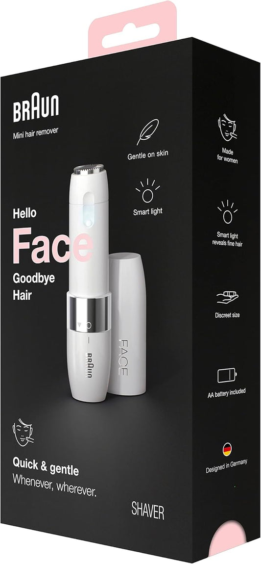 Braun Mini Hair Remover, Electric Facial Hair Removal For Women, Quick & Gentle, Finishing Touch For Upper Lips, Chin & Cheeks, For Easier Makeup Application, Ideal For On-The-Go, With Smartlight