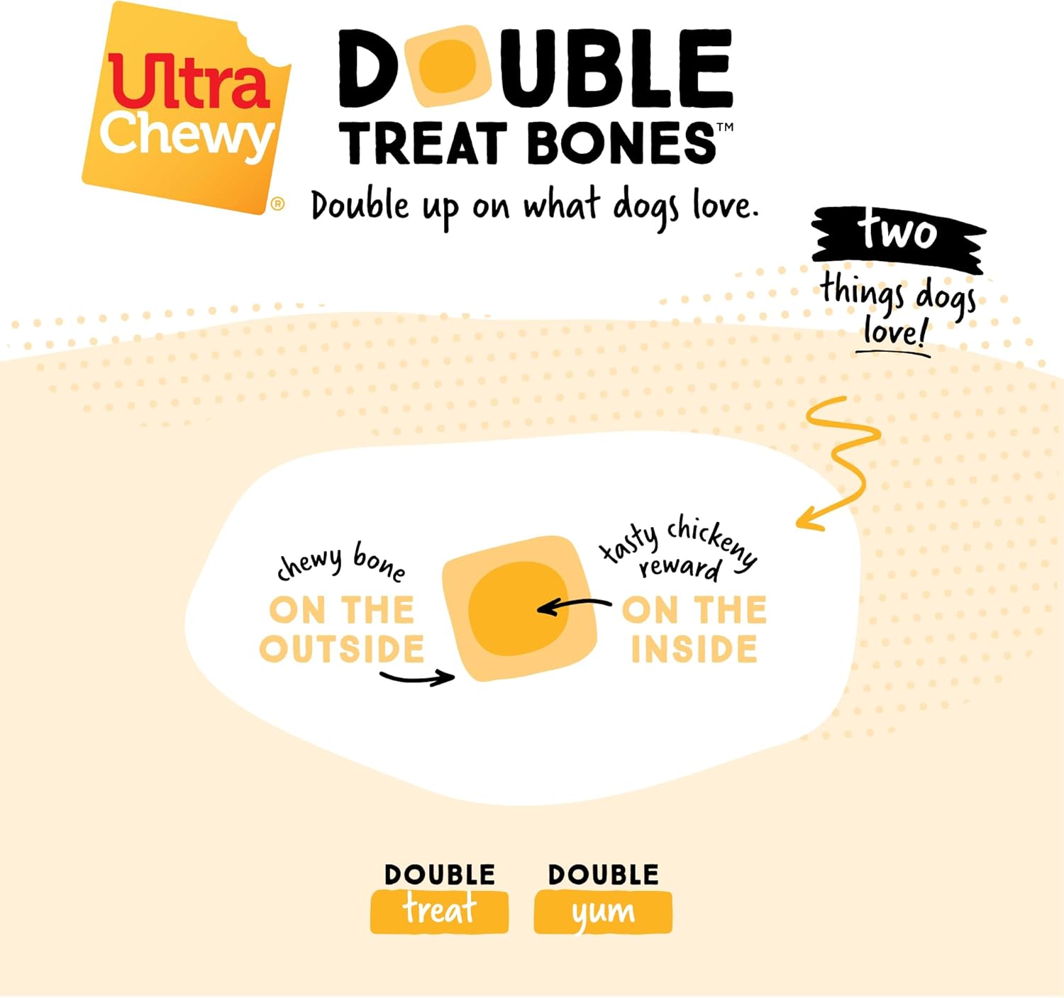 Ultra Chewy Double Treat Bones: Long-Lasting Dog Treats Made in USA for Large and Small Breeds, Highly Digestible, Ideal for Aggressive Chewers (Chicken, 2 Value Packs) : Pet Supplies