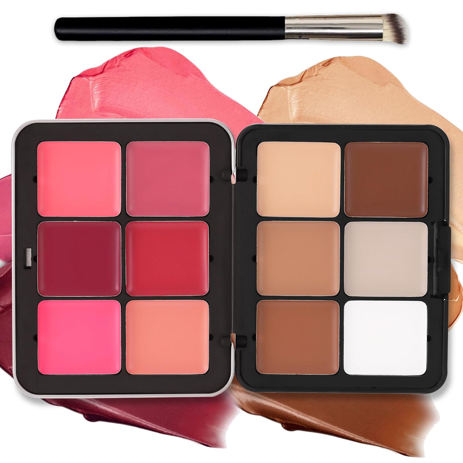 12 Colors Cream Blush Palette Cream Concealer Foundation Palette,Natural Matte Face Makeup Palette With Brush