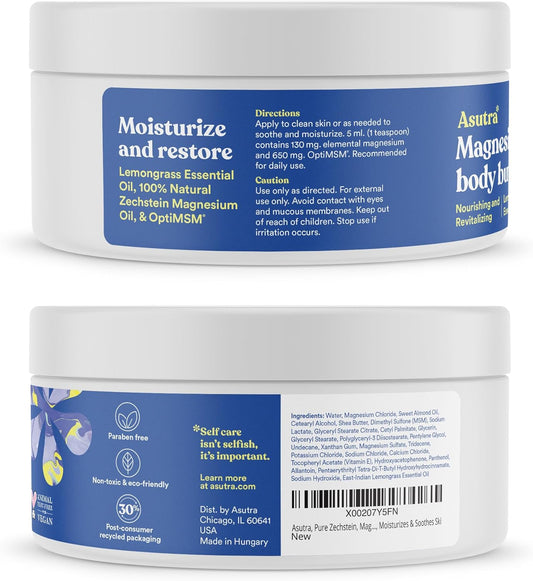 Asutra Magnesium Body Butter Bundle, 2 Products - Magensium Body Butter Lotion And Magnesium Body Butter With Lavender, Shea Butter & Almond Oil Moisturizer, Premium-Quality Magnesium Oil