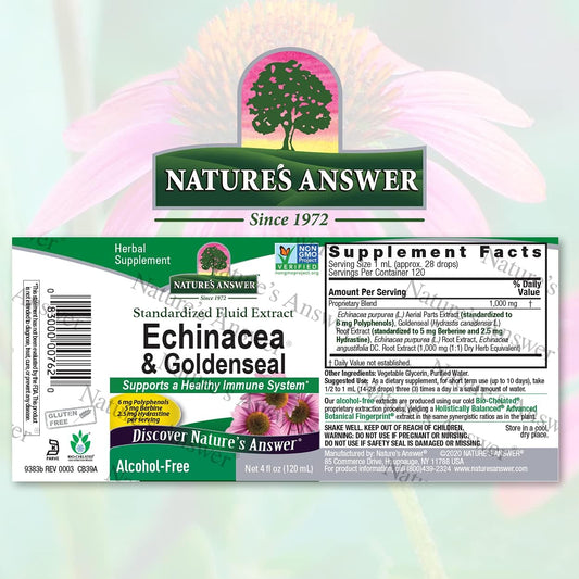 Nature's Answer Echinacea and Goldenseal | Supports Immune System | Non-GMO, Alcohol-Free, Gluten-Free & Kosher Certified 4 Extract | Single Count