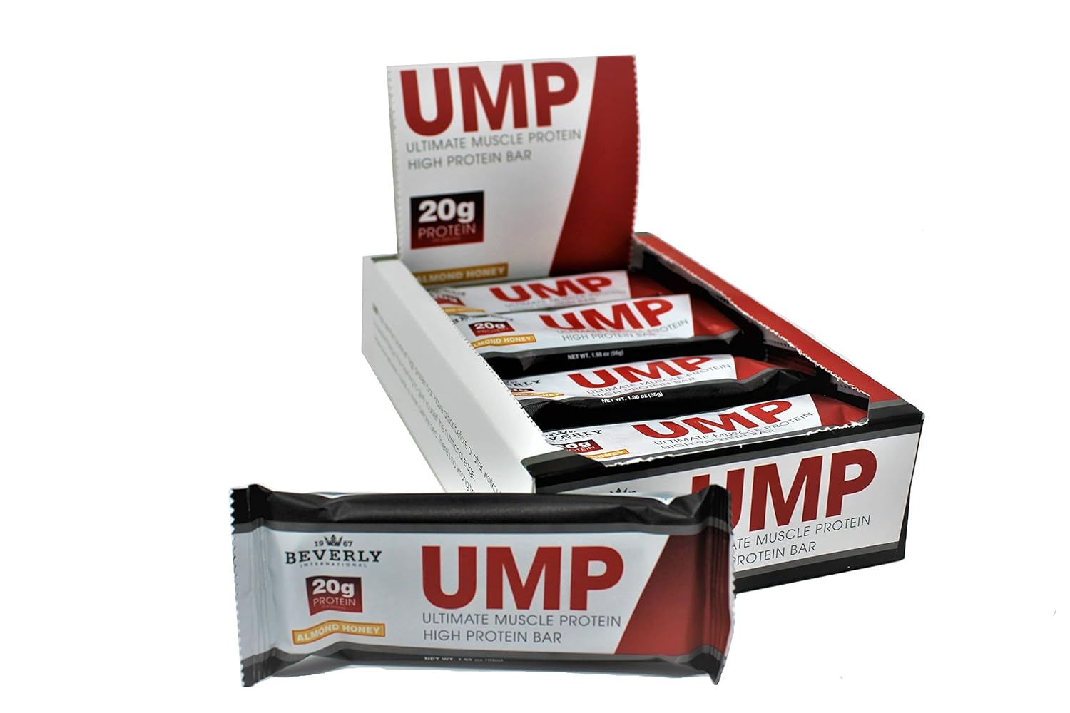 Beverly International UMP High Protein Bars - Almond Honey, 20g of Protein, 8g Fiber. All Natural Gourmet Ingredients. Soy Free Bar, 12 Pack : Health & Household