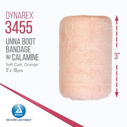 Dynarex 3455 Unna Boot Bandage, Individually Packaged, Provides Customized Compression, With Calamine, Soft Cast, 3" X 10 Yard, Pack Of 12