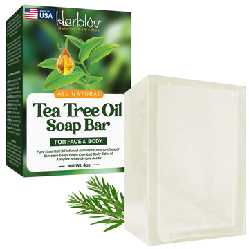 Tea Tree Oil Soap Bar For Face & Body, 4Oz –All Natural Remedy Skin Cleanser – Pure Essential Oil Infused Skincare Cleansing Soap For Dirt & Acne - Tea Tree Face & Body Wash Made In Usa